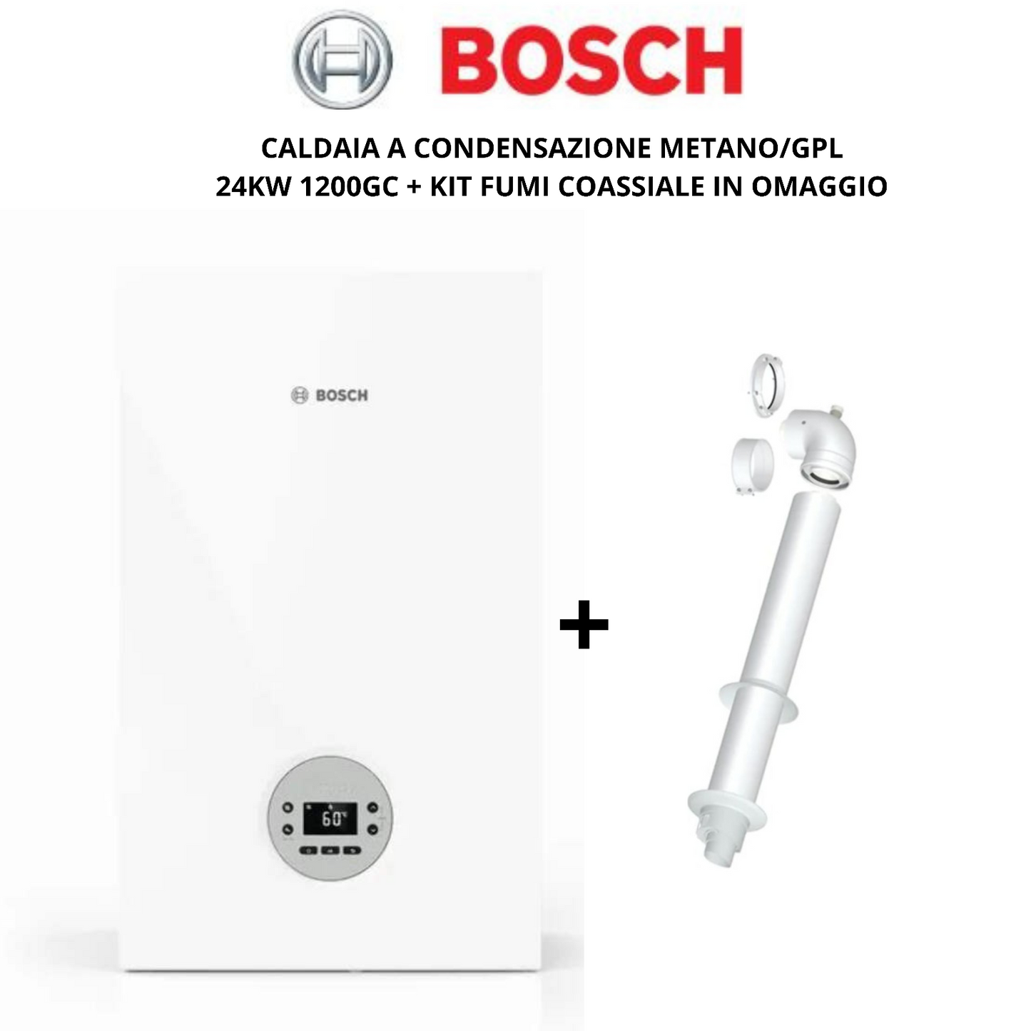 Caldaia a Condensazione 24KW Bosch GC1200W 24C Gpl/Metano + Kit Fumi in Omaggio