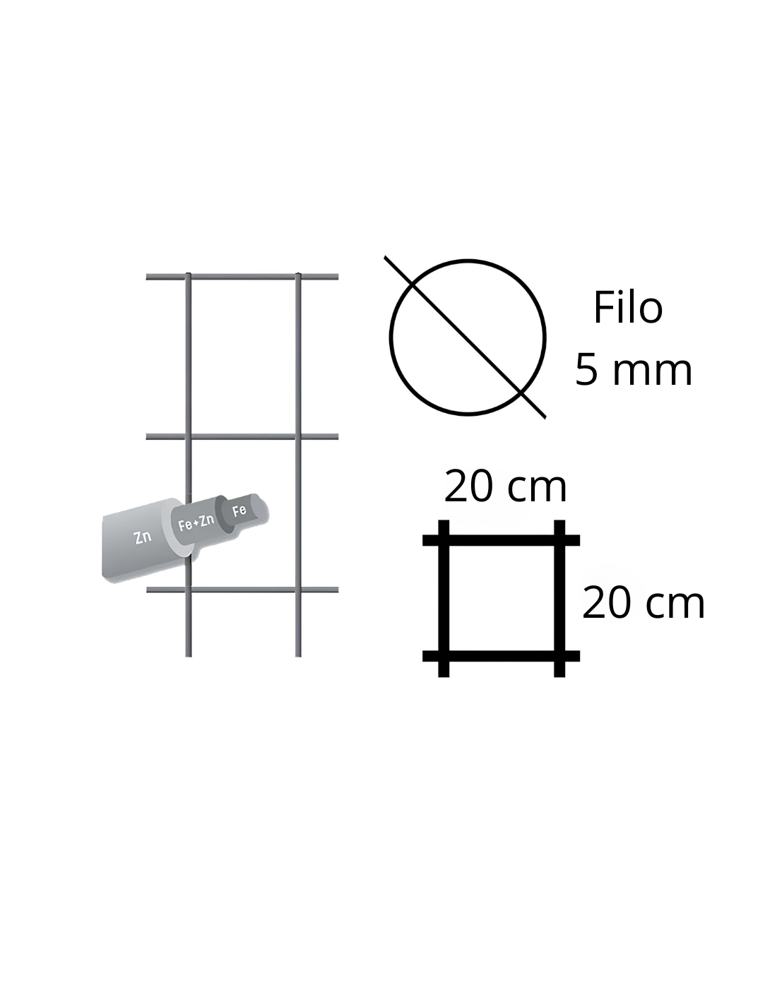 Rete Elettrosaldata Edilizia Filo Acciaio Ø 5 mm Maglia 20x20 cm Foglio 1,5x1 m
